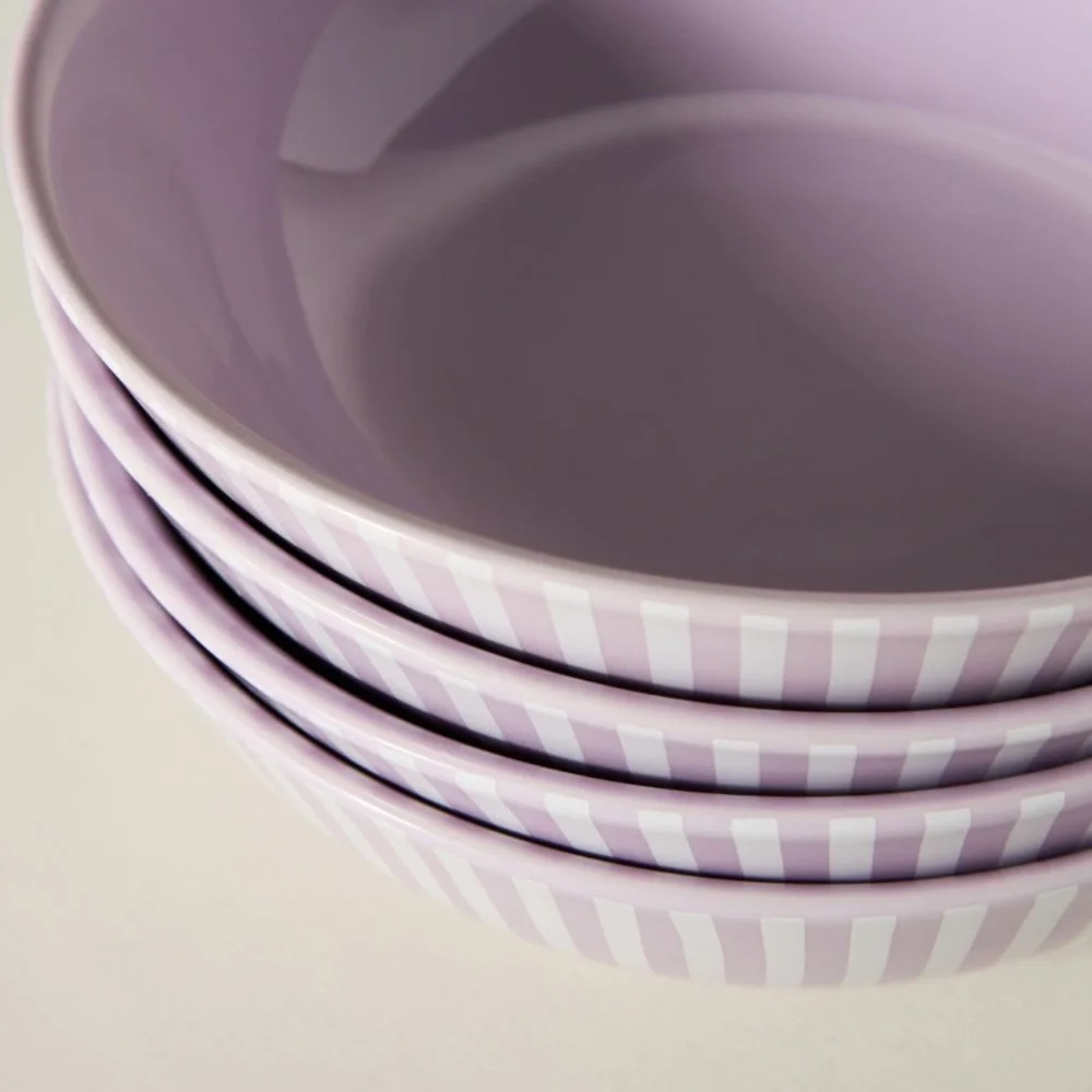 Lyla striped bowls set of 4 lilac and‎ white
